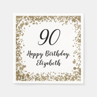 Serviette En Papier Élégante Serviettes 90e Anniversaire Avec Séquins