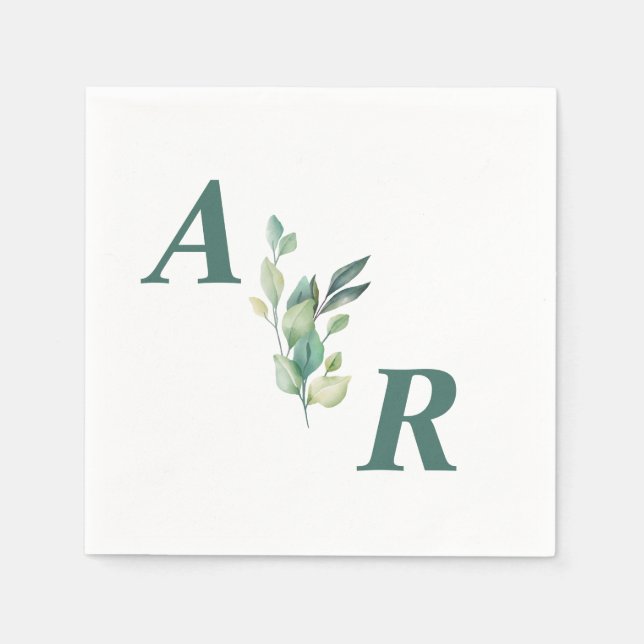Serviette En Papier Élégante serviettes de Mariage à fleurs vert foncé (Devant)