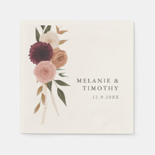 Serviette En Papier Élégante serviettes de Mariage floral de prune bor