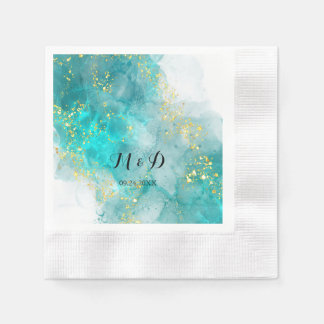 Serviette En Papier Élégante Serviettes Mariage Bleu Clair Et Or