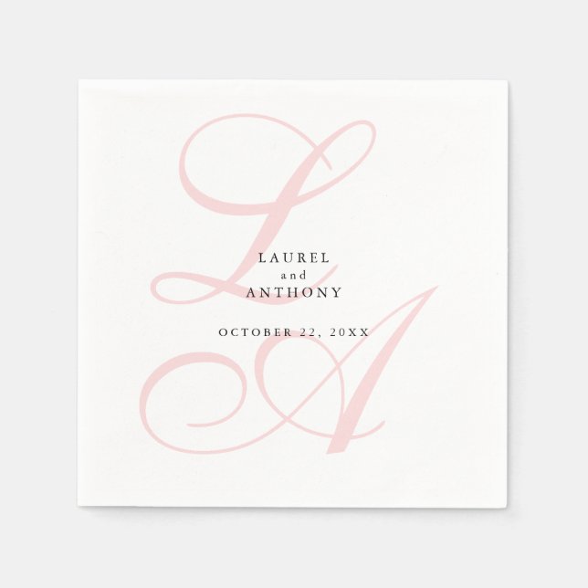 Serviette En Papier Élégante serviettes Mariage Monogramme Rose (Devant)