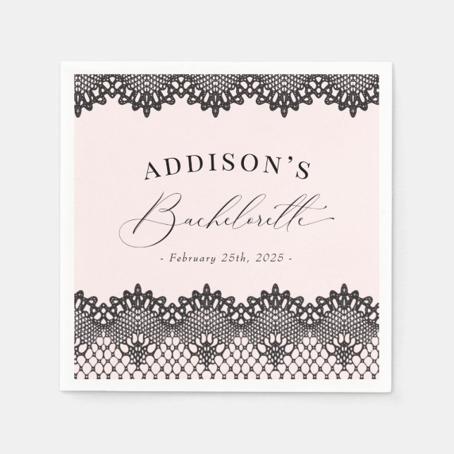 Serviette En Papier Élégante soirée noire dentelle rose Bachelorette (Devant)
