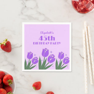 Serviette En Papier Elégante Tulipe rétro Floral Violet Anniversaire