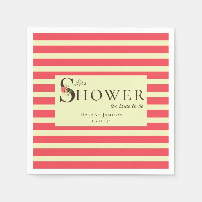 Serviette En Papier Élégante typographie florale Coral Green Douche (Devant)