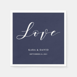 Serviette En Papier Élégante typographie   Marine Blue Mariage Love