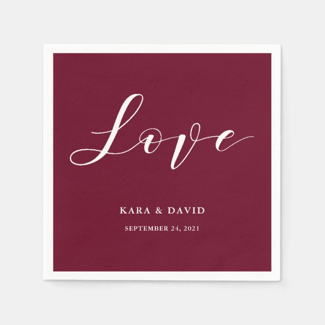 Serviette En Papier Élégante typographie | Marsala Amour Mariage (Devant)