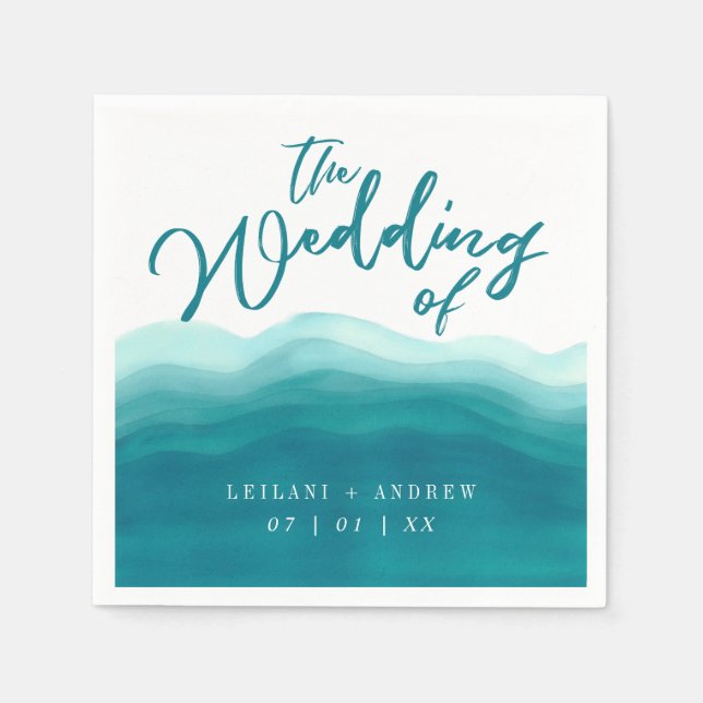 Serviette En Papier Elégante vague d'aquarelle Ombre Turquoise | MARIA (Devant)