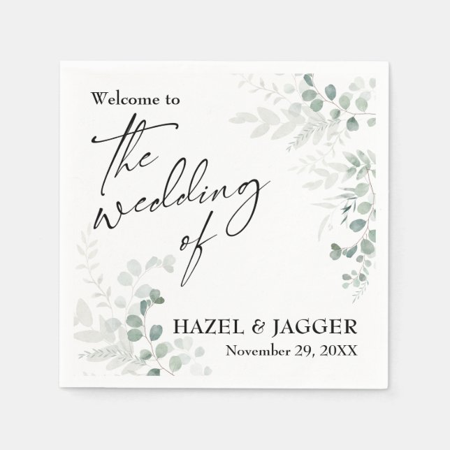Serviette En Papier Elégante verdure Bienvenue au Mariage de (Devant)