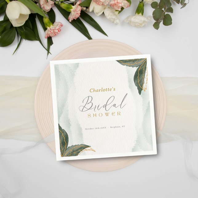 Serviette En Papier Elégante verdure Fête des mariées or Aquarelle (Créateur téléchargé)