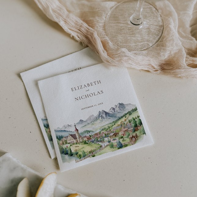 Serviette En Papier Élégante ville de Mountain Village | MARIAGE (Créateur téléchargé)
