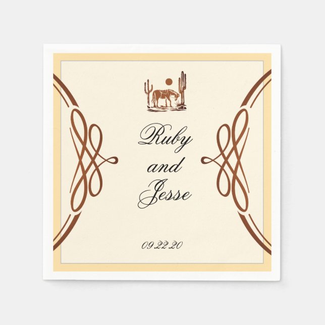 Serviette En Papier Élégante Western Dark Brown Mariage (Devant)