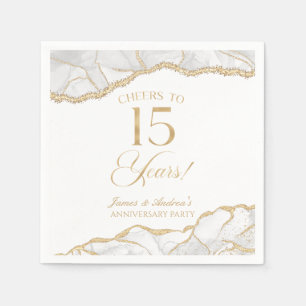 Serviette En Papier Élégante White Gold Agate 15e anniversaire fête