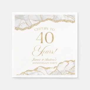 Serviette En Papier Elégante White Gold Agate 40e Anniversaire Party