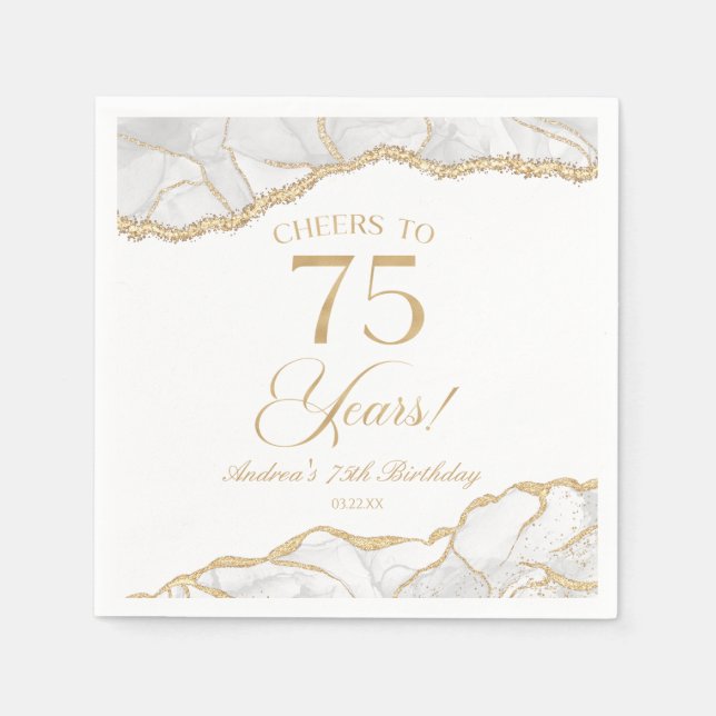 Serviette En Papier Elégante White Gold Agate 75e fête d'anniversaire (Devant)
