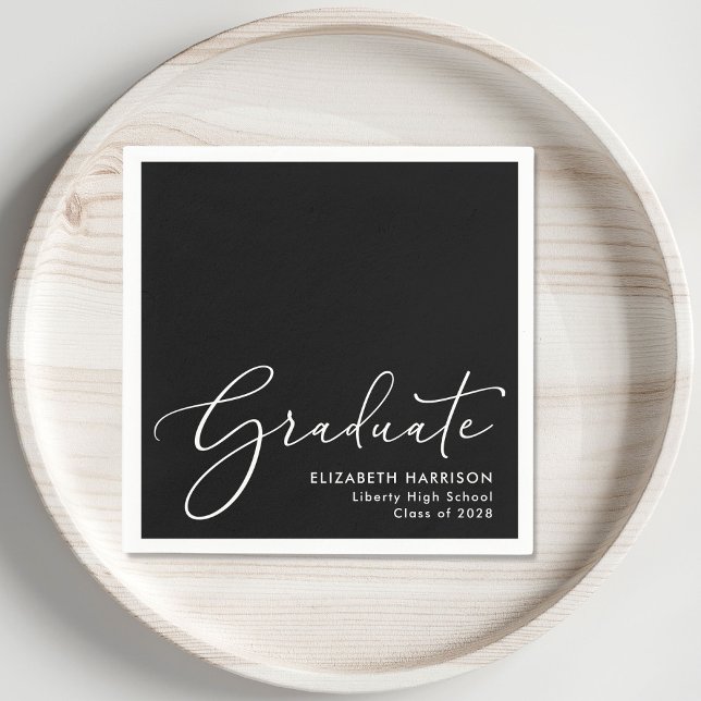 Serviette En Papier Élégante White Script Black Graduation Party (Créateur téléchargé)