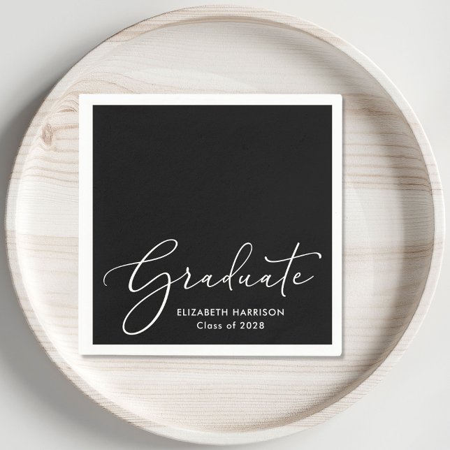 Serviette En Papier Élégante White Script Black Graduation Party (Créateur téléchargé)