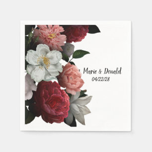Serviette En Papier Élégantes fleurs bordeaux et roses