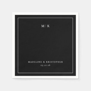 Serviette En Papier Élégantes Initiales Minimalistes Noires