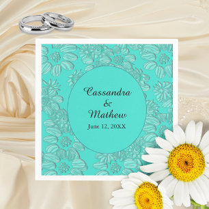 Serviette En Papier Élégantes marguerites en Mariage floral turquoise