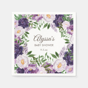 Serviette En Papier Élégantes pivoines violettes Fille Florale Baby Sh