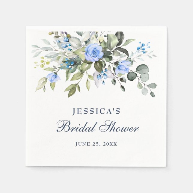 Serviette En Papier Élégantes Roses Bleues d'Eucalyptus Floral Shower  (Devant)
