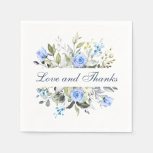 Serviette En Papier Élégantes Roses Bleues Eucalyptus Aquarelle Floral