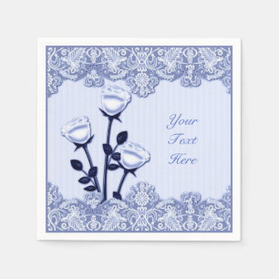 Serviette En Papier Élégantes roses en satin bleu et serviettes en den