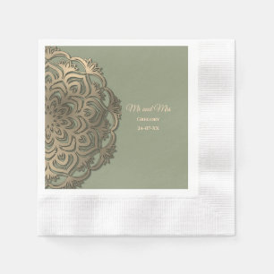 Serviette En Papier Élégantes serviettes classiques vert sauge et or d