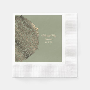 Serviette En Papier Élégantes serviettes classiques vert sauge et or d