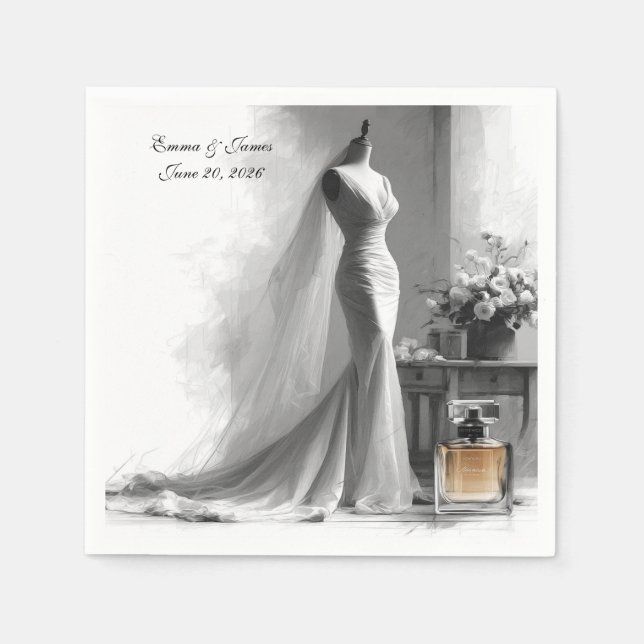 Serviette En Papier Élégantes serviettes Mariage noir et blanc (Devant)