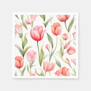 Serviette En Papier Élégantes tulipes aquarelles