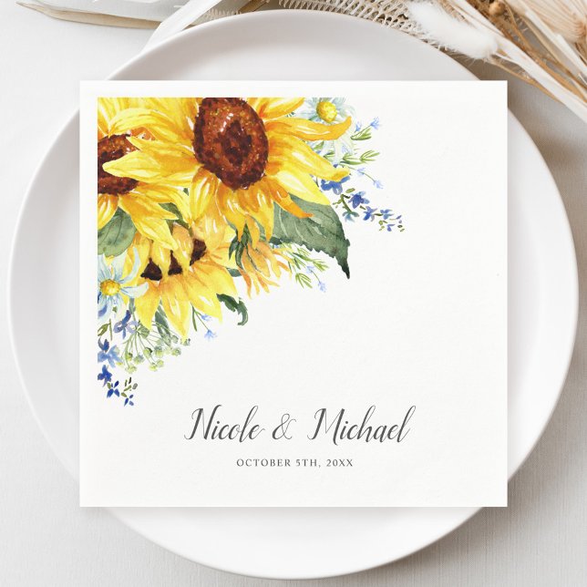 Serviette En Papier Élégants tournesols aquarelle personnalisés pour m (Créateur téléchargé)