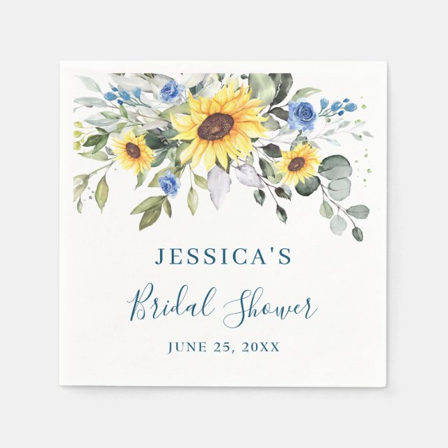 Serviette En Papier Élégants Tournesols Eucalyptus Floral Baby Shower  (Devant)