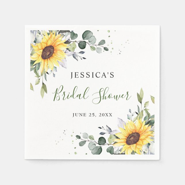 Serviette En Papier Élégants Tournesols Eucalyptus Floral Baignade de  (Devant)