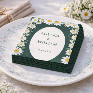 Serviette En Papier Elegent Floral Green Daisy Minimal 