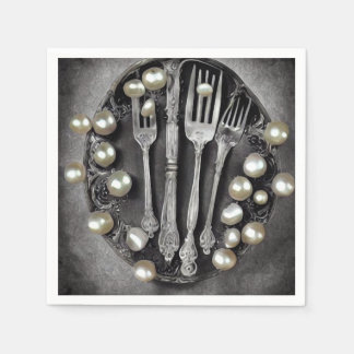 Serviette En Papier Éléments vintages et perles Mariages 7