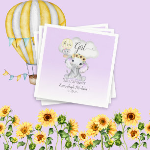 Serviette En Papier Eléphant à air chaud ballon Baby shower violet