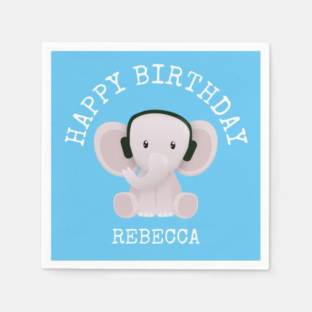 Serviette En Papier Elephant aime la musique (Devant)