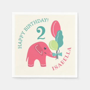 Serviette En Papier Éléphant avec anniversaire de filles de ballons le