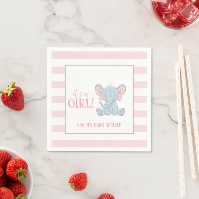 Serviette En Papier Eléphant Baby shower Napkin - It's a Girl - Custom (En situation)