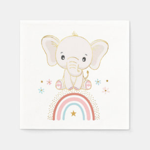 Serviette En Papier Eléphant Boho Assis Sur Un Baby shower Arc-En-Ciel