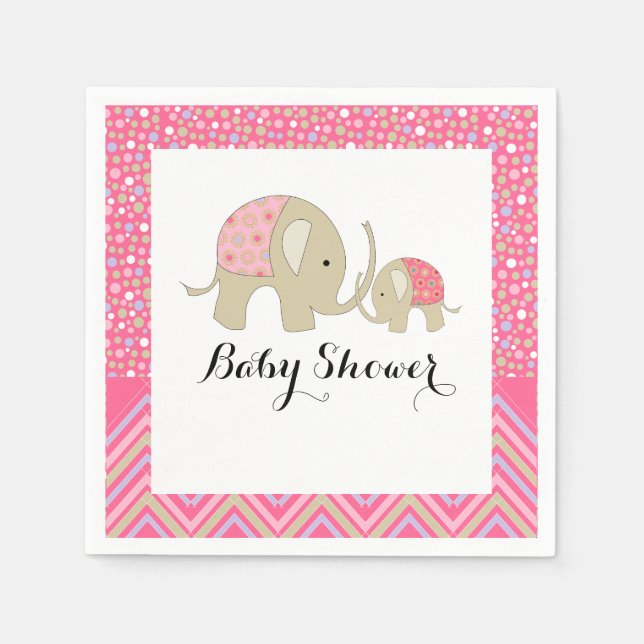 Serviette En Papier Eléphant de Bohême rose et Baby shower Chevron (Devant)