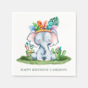 Serviette En Papier Éléphant de safari à aquarelle tribale Joyeux Anni