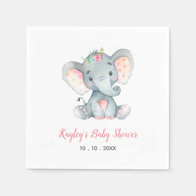 Serviette En Papier Eléphant (Floral) Baby shower Napkin (Devant)