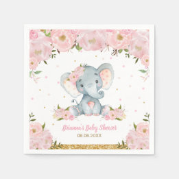 Serviette En Papier Eléphant floral rose pâle Baby shower Anniversaire