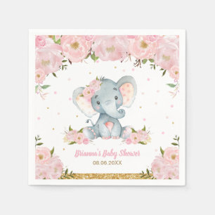 Serviette En Papier Eléphant floral rose pâle Baby shower Anniversaire
