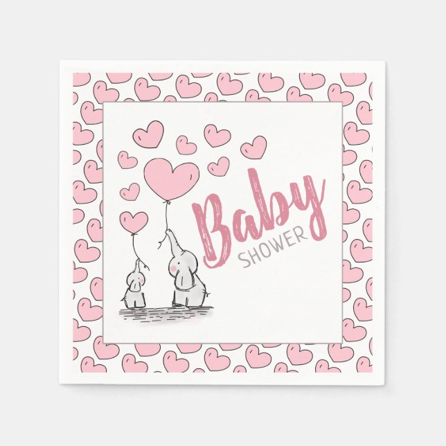 Serviette En Papier Elephant Hearts Baby shower Napkin (Devant)