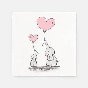 Serviette En Papier Eléphant mignon Coeur rose Ballons Baby shower fil