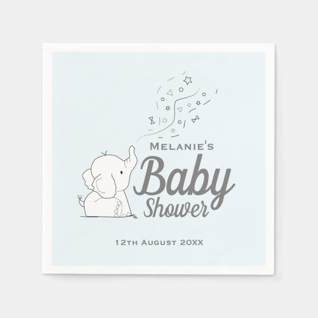 Serviette En Papier Eléphant mignon et Baby shower bleu Confetti (Devant)