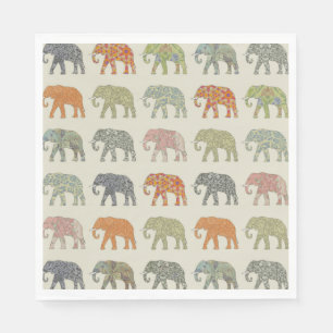 Serviette En Papier Éléphant Motif Animal Coloré Contemporain